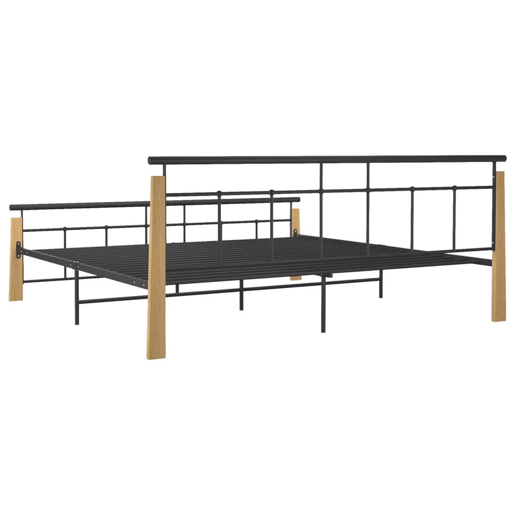 Cadre de lit sans matelas métal bois de chêne massif 200x200 cm