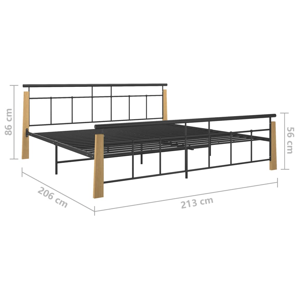 Cadre de lit sans matelas métal bois de chêne massif 200x200 cm