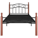 Cadre de lit sans matelas noir métal bois chêne massif 90x200cm