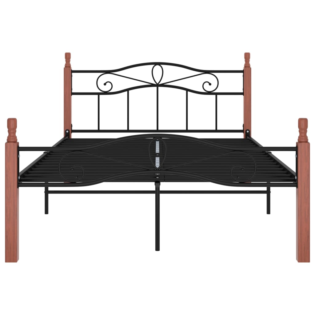 Cadre de lit sans matelas noir métal bois chêne 120x200 cm