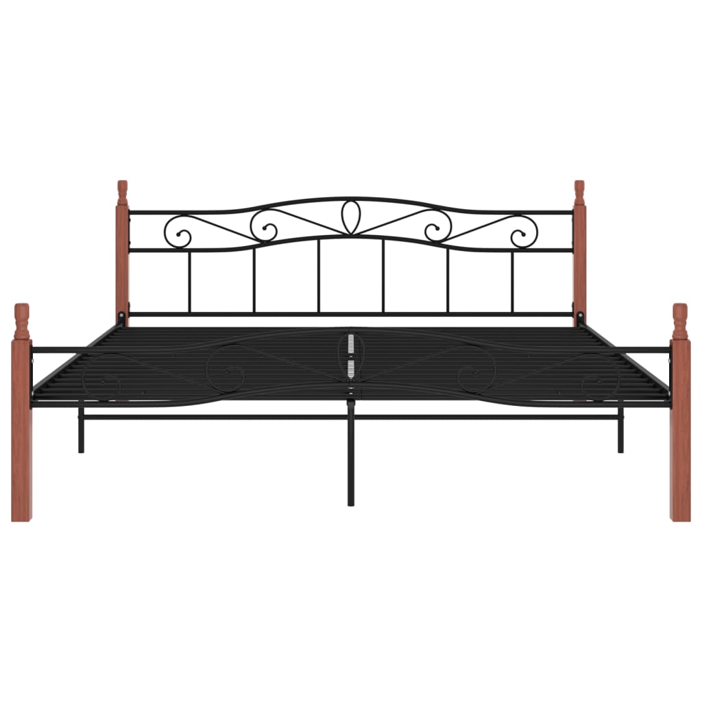 Cadre de lit sans matelas noir métal bois chêne 200x200 cm