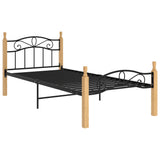 Bed frame without mattress black metal solid oak wood 90x200cm