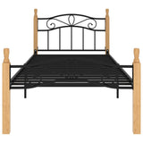 Bed frame without mattress black metal solid oak wood 90x200cm