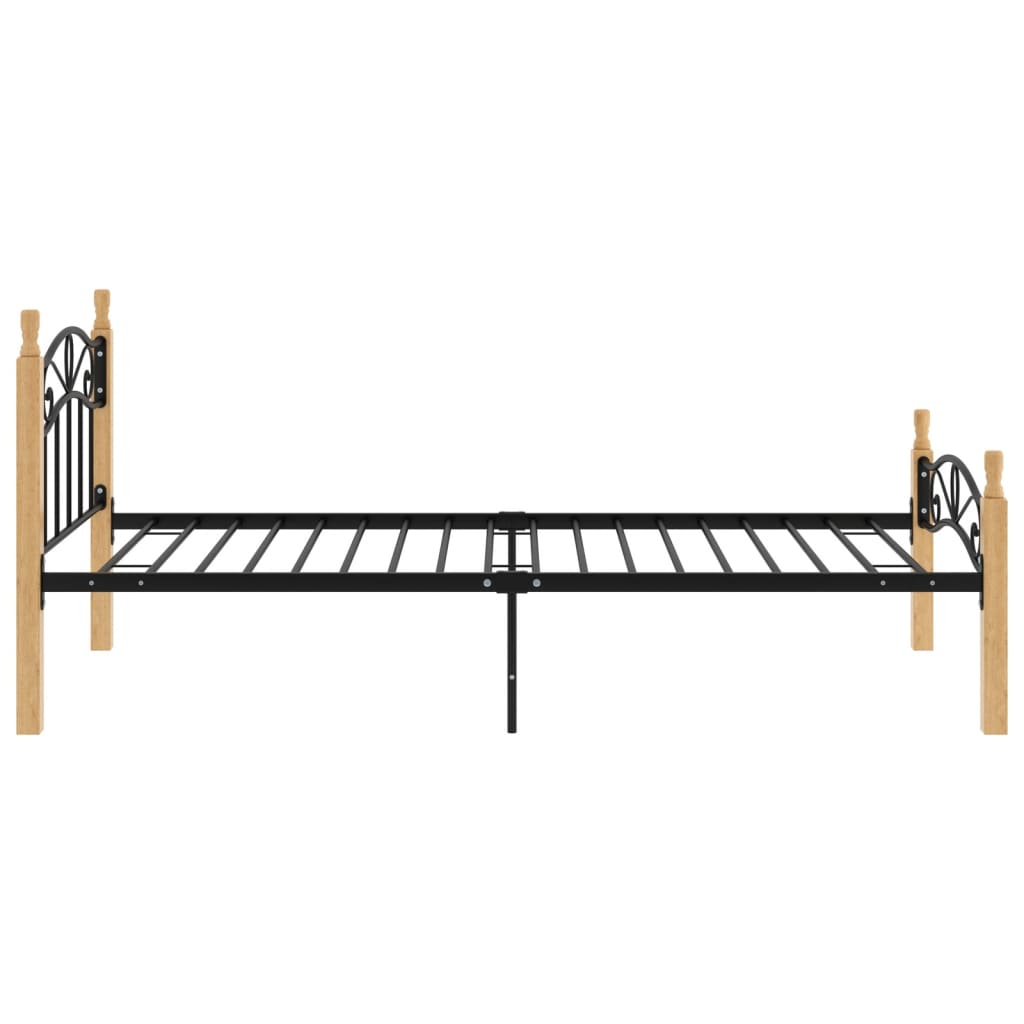 Bed frame without mattress black metal solid oak wood 90x200cm