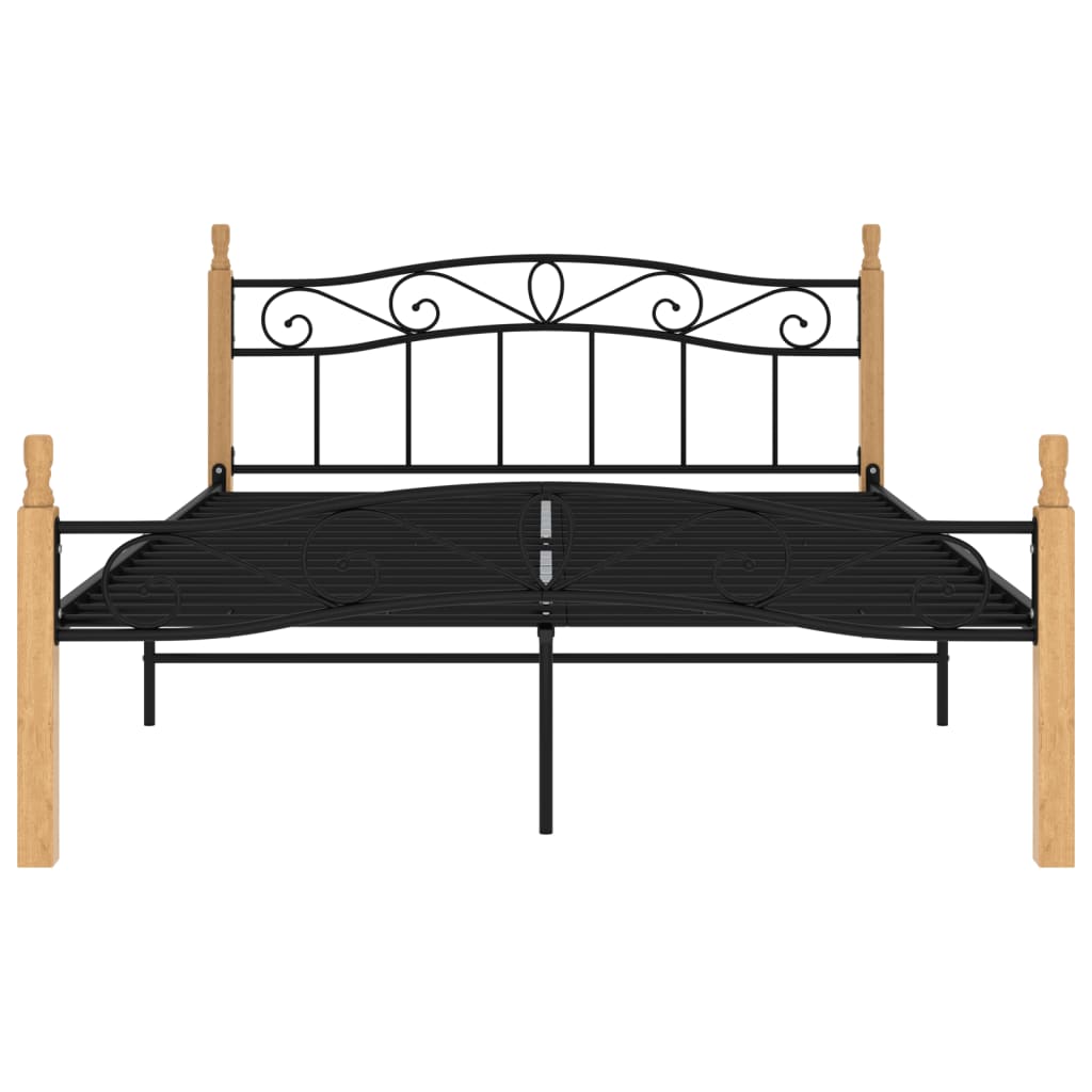 Cadre de lit sans matelas noir métal bois chêne 140x200 cm