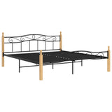 Cadre de lit sans matelas noir métal bois chêne 200x200 cm