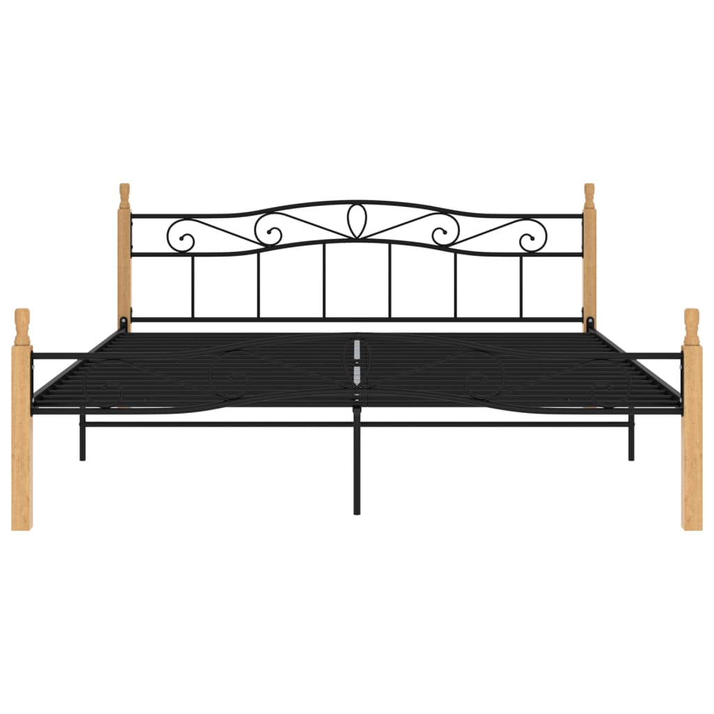 Cadre de lit sans matelas noir métal bois chêne 200x200 cm