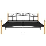 Cadre de lit sans matelas noir métal bois chêne 200x200 cm