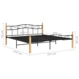 Cadre de lit sans matelas noir métal bois chêne 200x200 cm