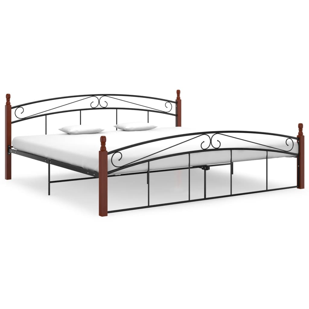 Cadre de lit sans matelas noir métal bois chêne 200x200 cm