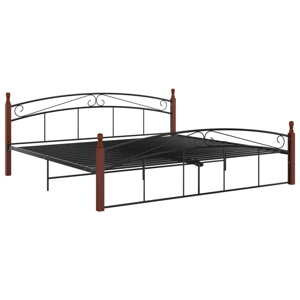 Cadre de lit sans matelas noir métal bois chêne 200x200 cm