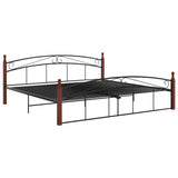 Cadre de lit sans matelas noir métal bois chêne 200x200 cm