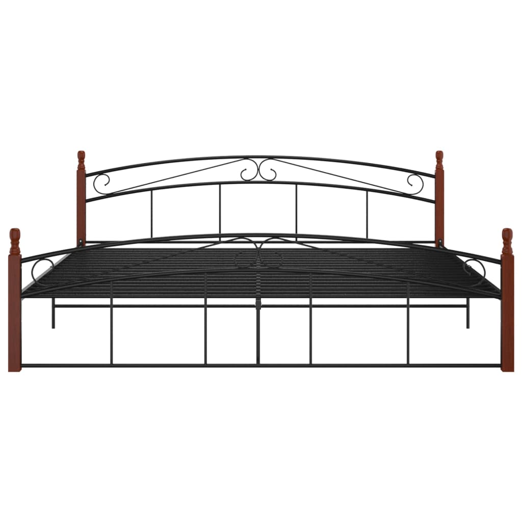 Cadre de lit sans matelas noir métal bois chêne 200x200 cm