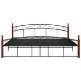 Cadre de lit sans matelas noir métal bois chêne 200x200 cm