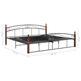 Cadre de lit sans matelas noir métal bois chêne 200x200 cm