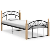 Cadre de lit sans matelas noir métal bois chêne massif 90x200cm