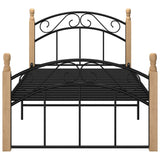 Cadre de lit sans matelas noir métal bois chêne massif 90x200cm