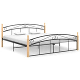 Bed frame without mattress black metal wood oak 180x200 cm