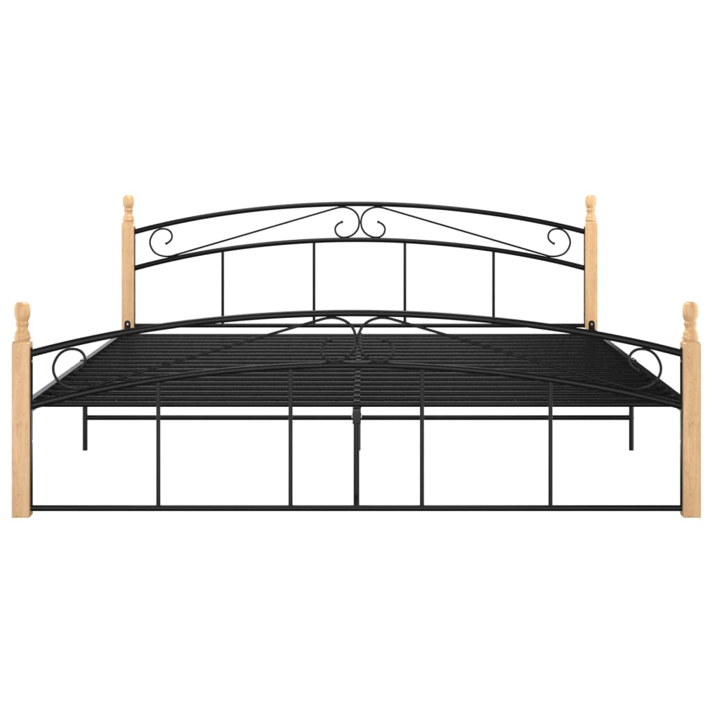 Bed frame without mattress black metal wood oak 180x200 cm