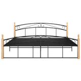 Bed frame without mattress black metal wood oak 180x200 cm