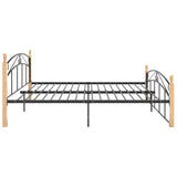 Bed frame without mattress black metal wood oak 180x200 cm