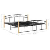 Bed frame without mattress black metal wood oak 180x200 cm