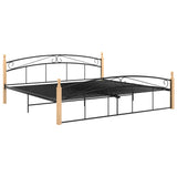 Bed frame without mattress black metal wood oak 200x200 cm