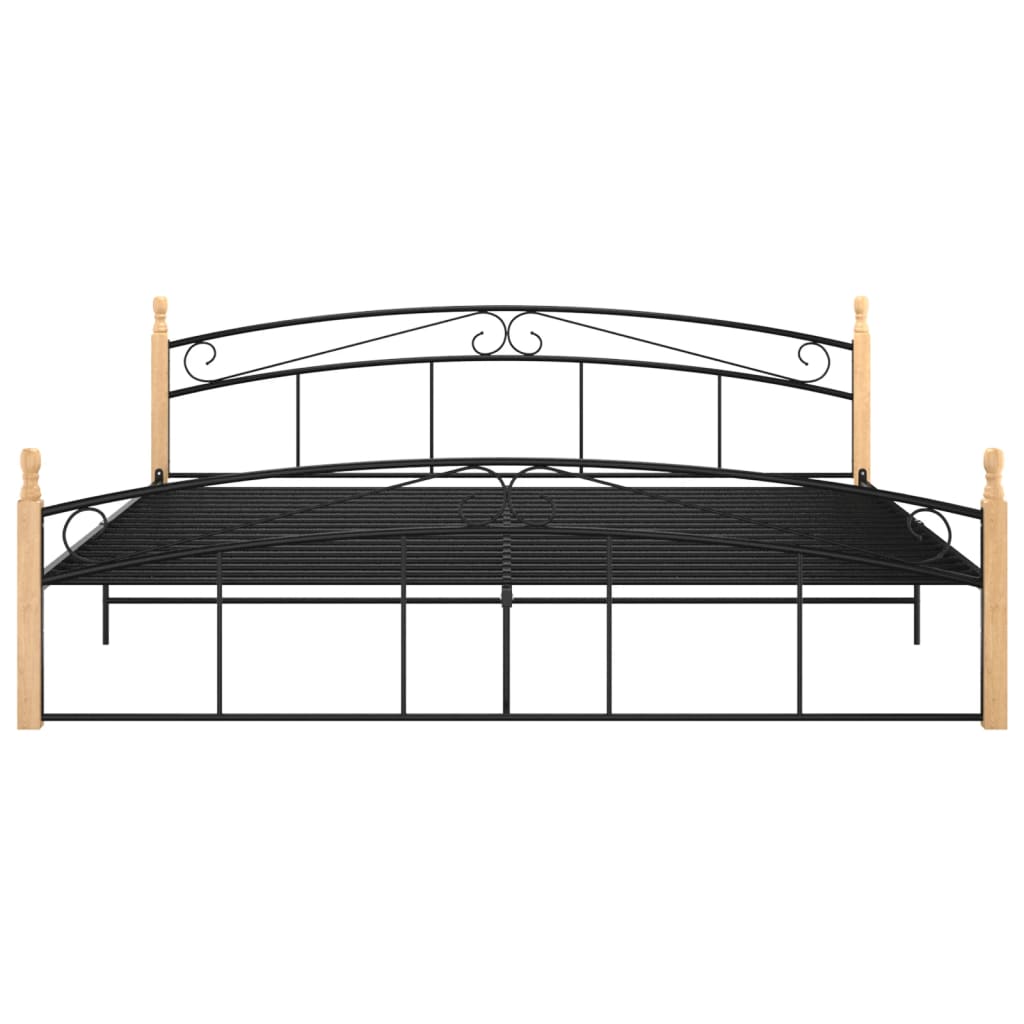 Bed frame without mattress black metal wood oak 200x200 cm