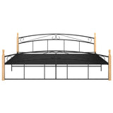 Bed frame without mattress black metal wood oak 200x200 cm