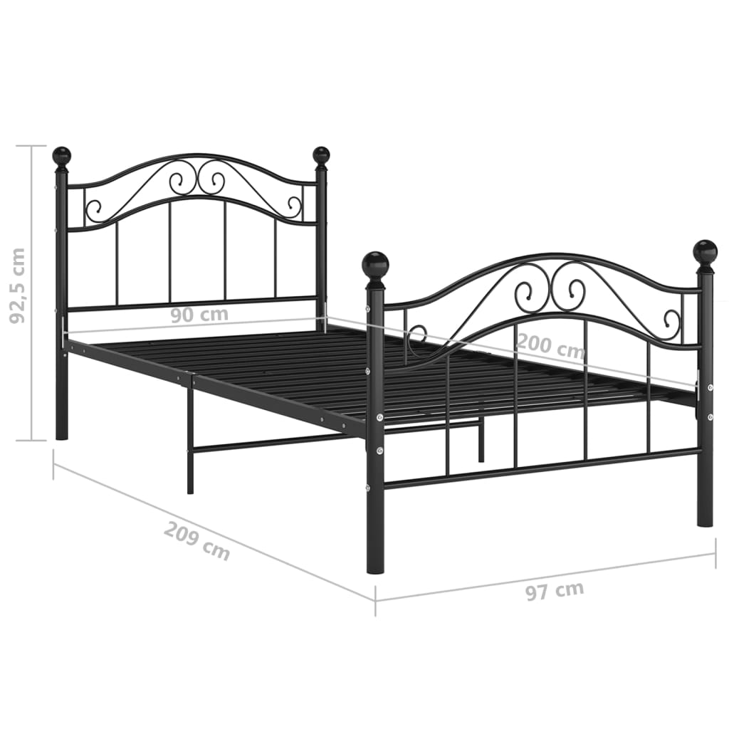 Cadre de lit sans matelas noir métal 90x200 cm