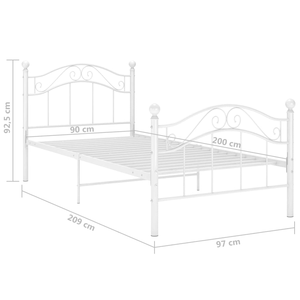 Cadre de lit sans matelas blanc métal 90x200 cm