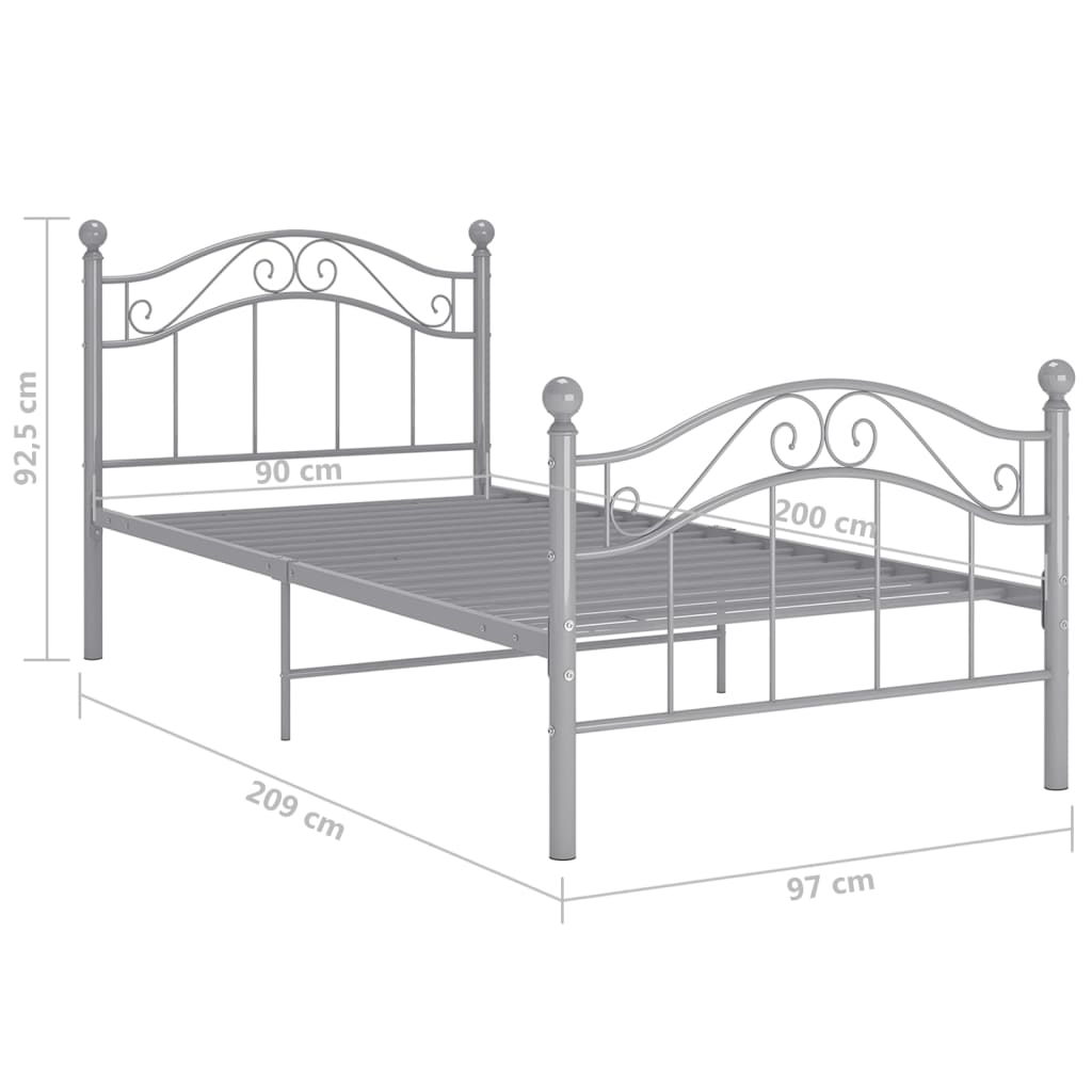 Cadre de lit sans matelas gris métal 90x200 cm