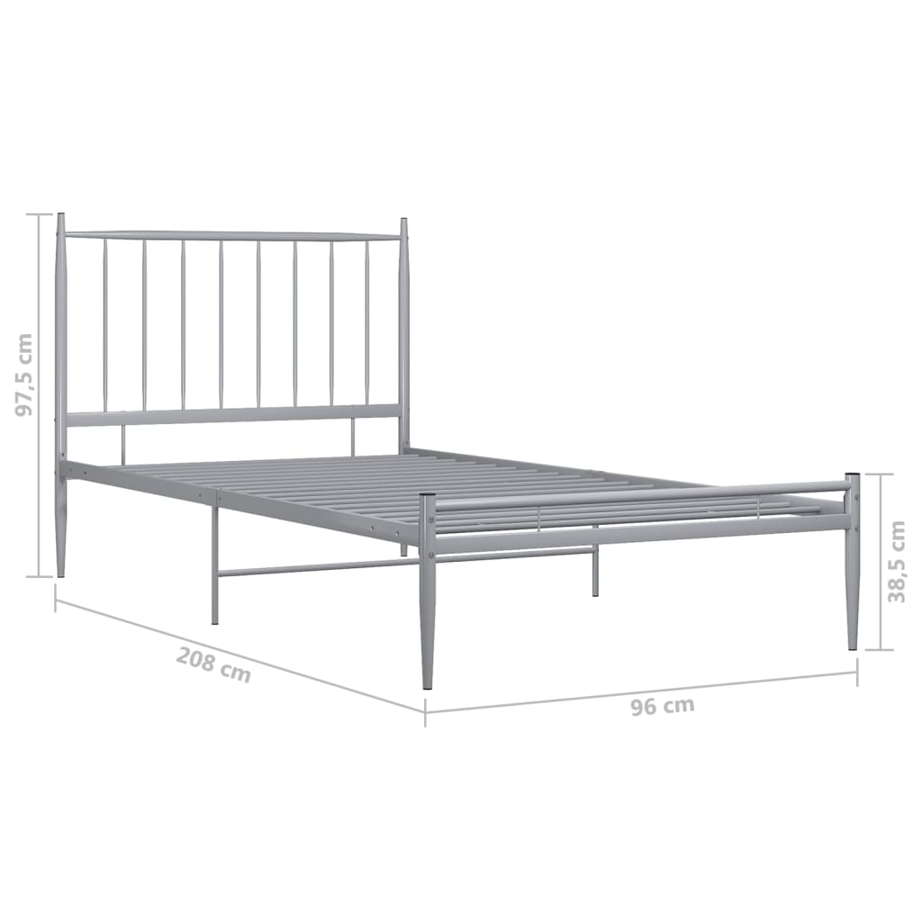 Cadre de lit sans matelas gris métal 90x200 cm