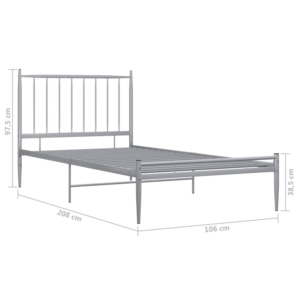 Cadre de lit sans matelas gris métal 100x200 cm