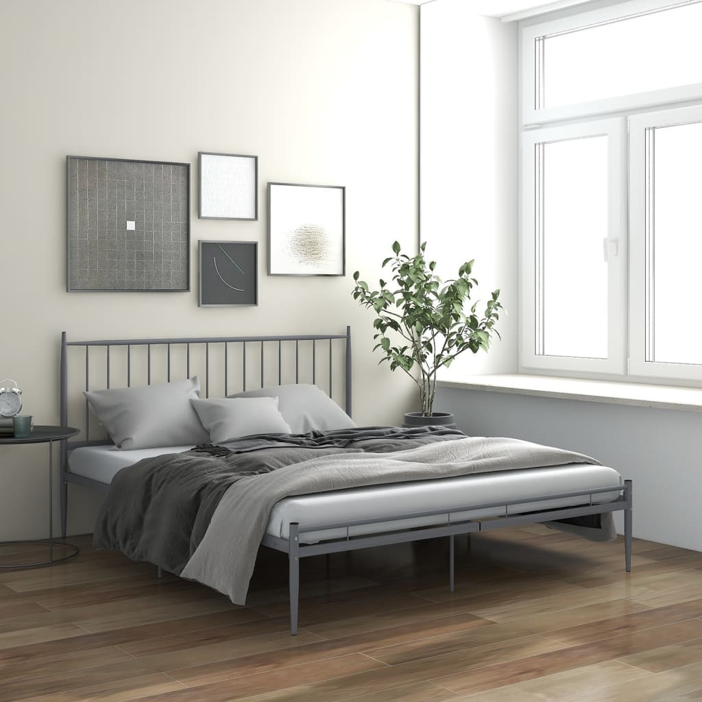 Cadre de lit sans matelas gris métal 200x200 cm