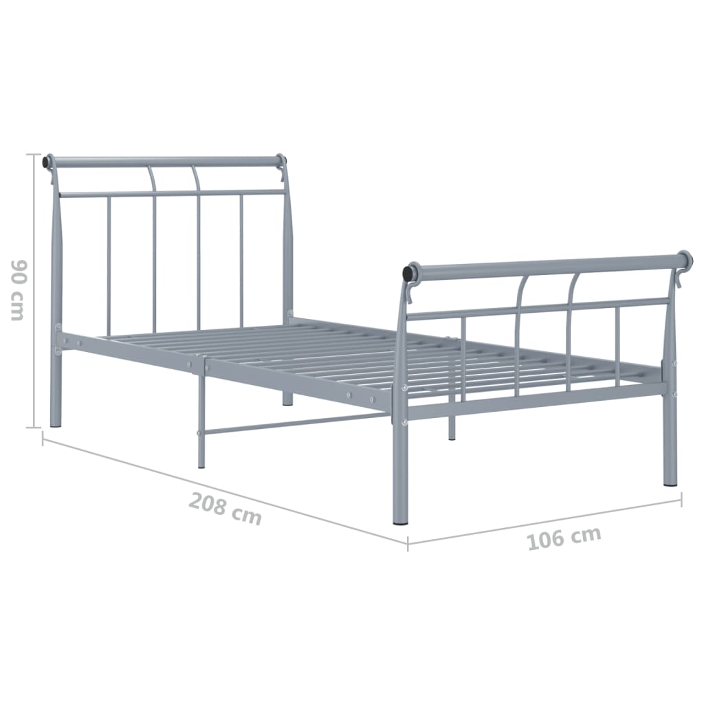 Cadre de lit sans matelas gris métal 100x200 cm