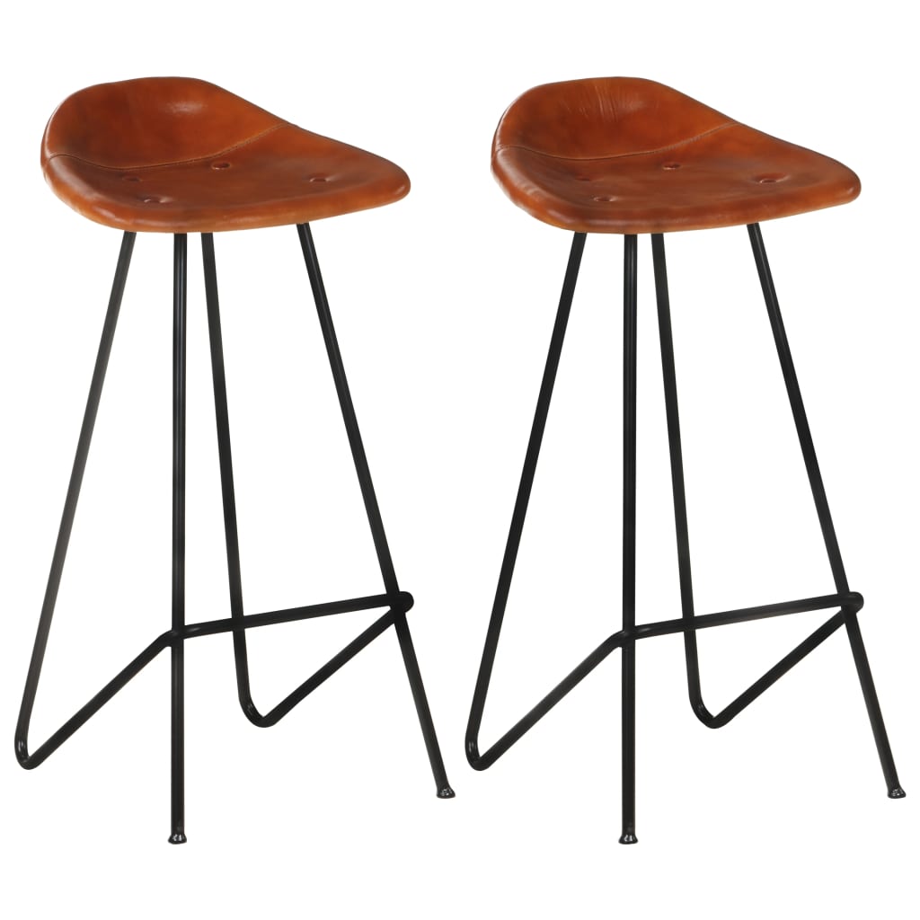 Tabourets de bar lot de 2 marron cuir véritable