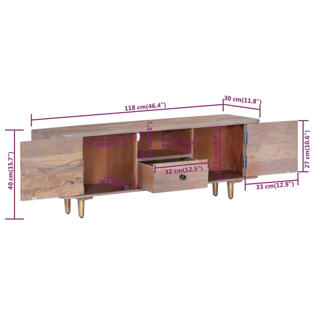 Meuble TV 118x30x40 cm Bois d'acacia massif