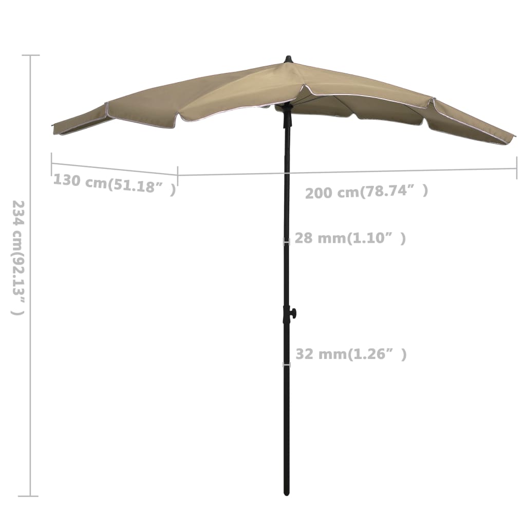 Garden parasol with pole 200x130 cm taupe