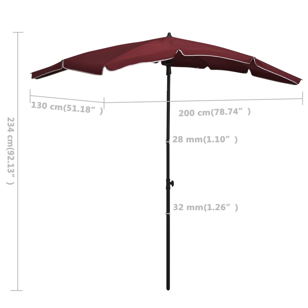 Garden parasol with pole 200x130 cm burgundy red