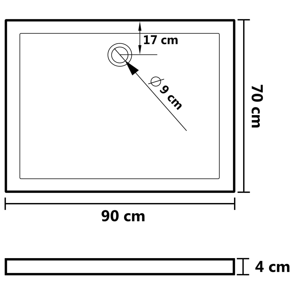 Duschwanne mit Stiften Weiß 90x70x4 cm ABS