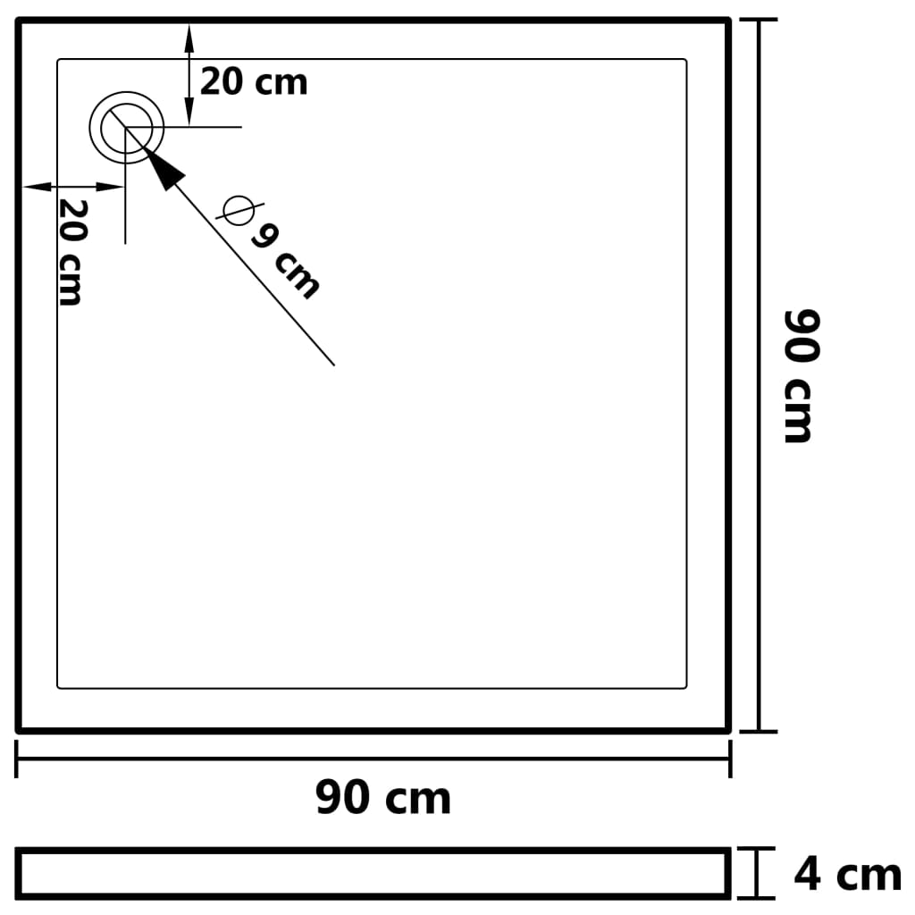 Receveur de douche avec picots Blanc 90x90x4 cm ABS