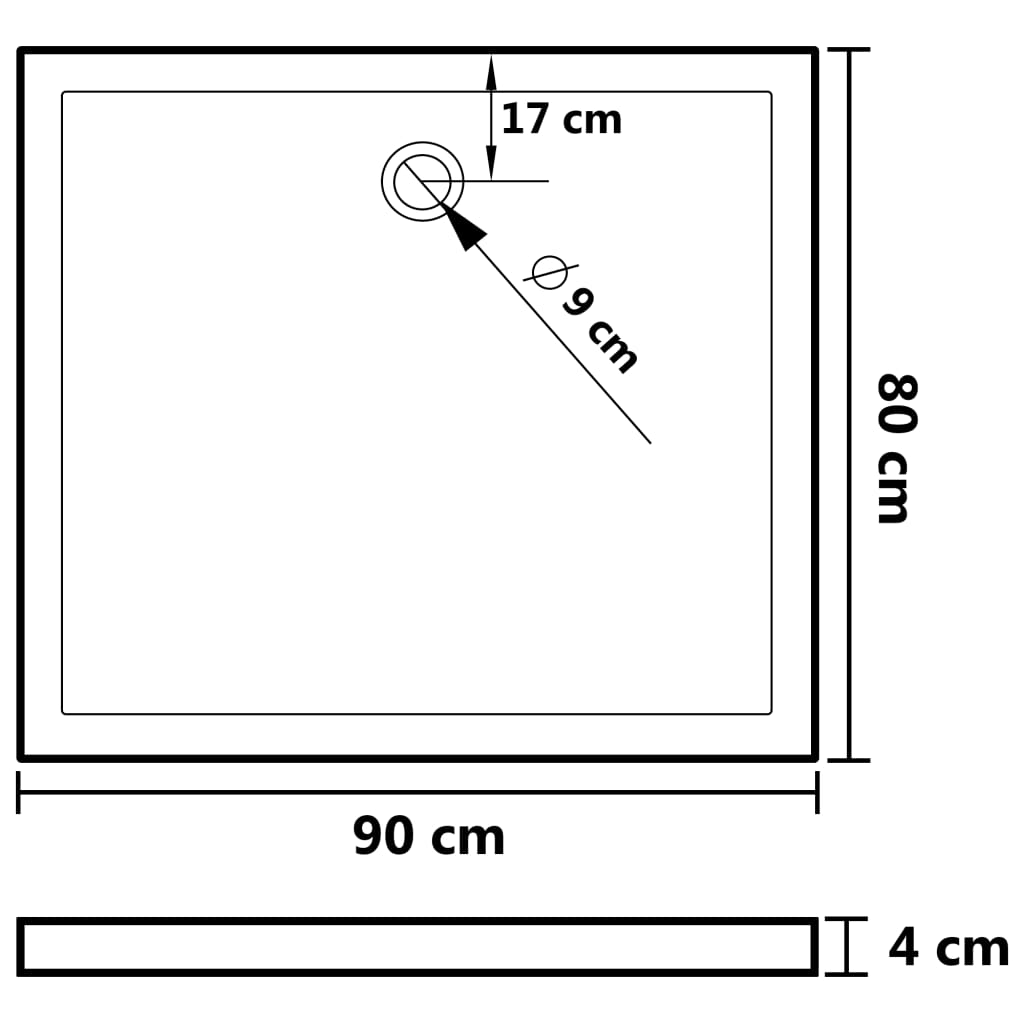 White ABS rectangular shower tray 80x90 cm