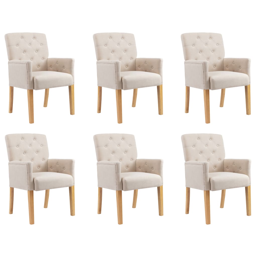 Chaises à manger avec accoudoirs lot de 6 beige tissu