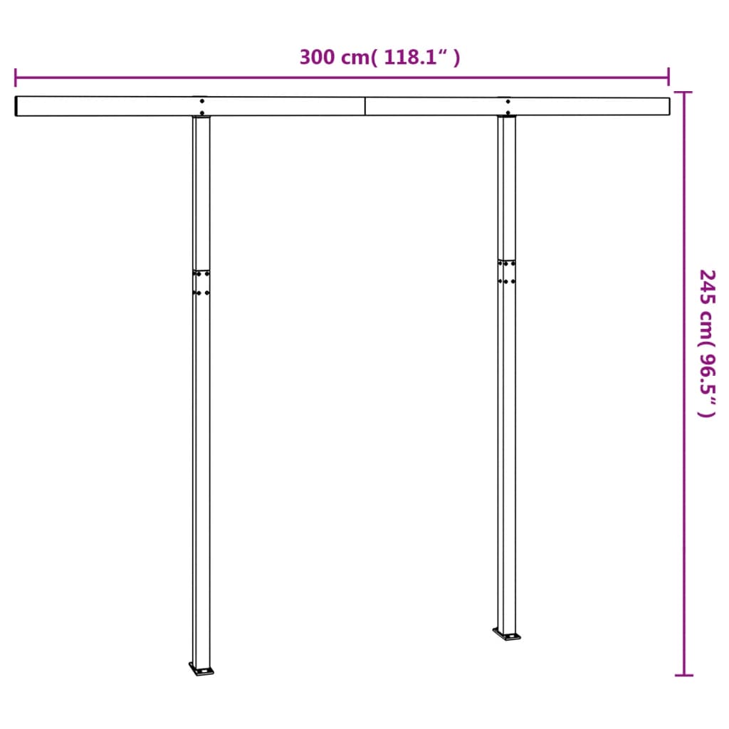 Jeu de poteaux d'auvent anthracite 300x245 cm fer