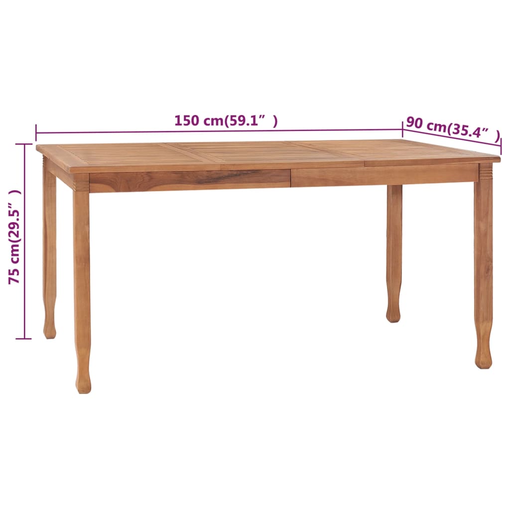 Table à dîner de jardin 150x90x75 cm Bois de teck massif