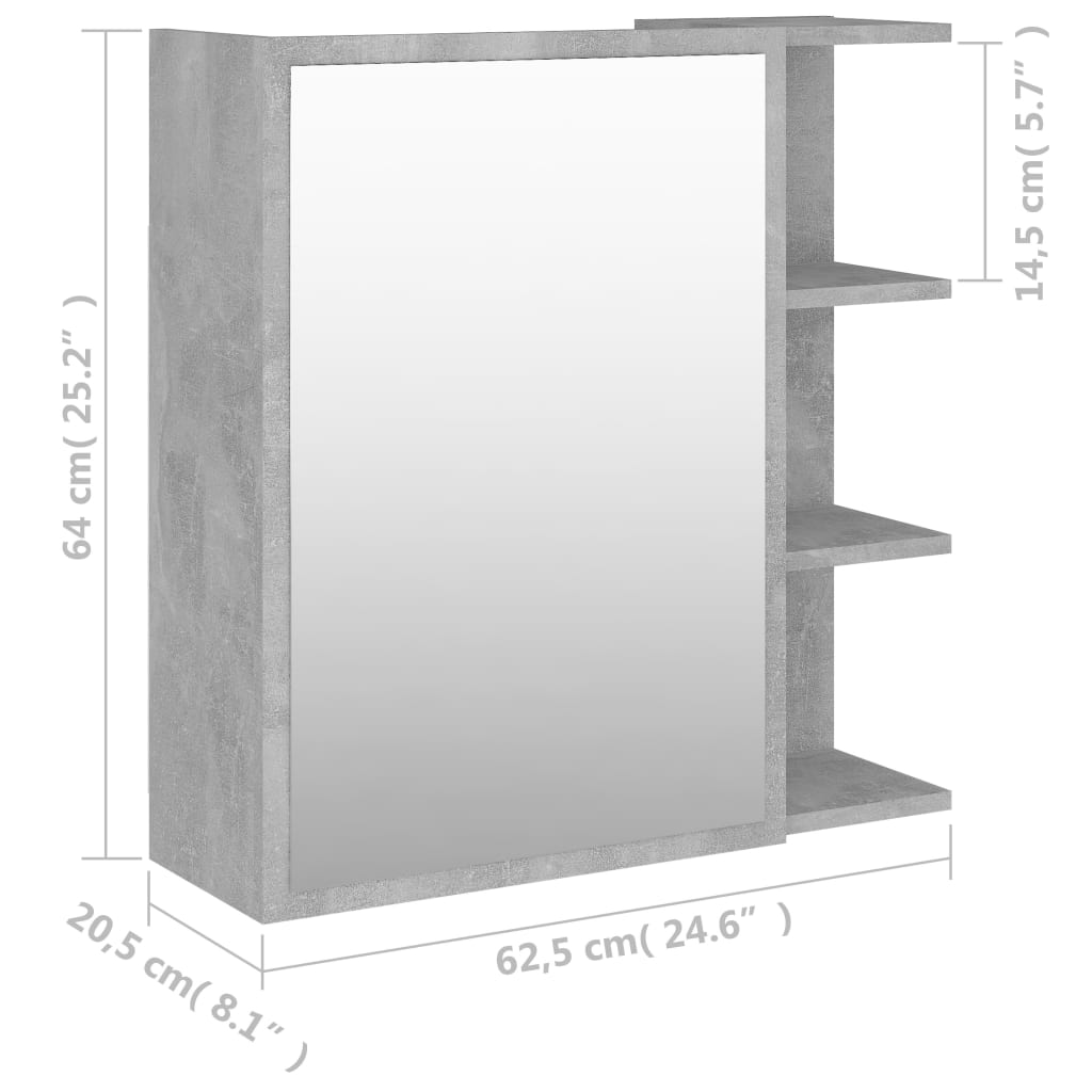 Armoire à miroir de salle de bain Gris béton Bois d’ingénierie