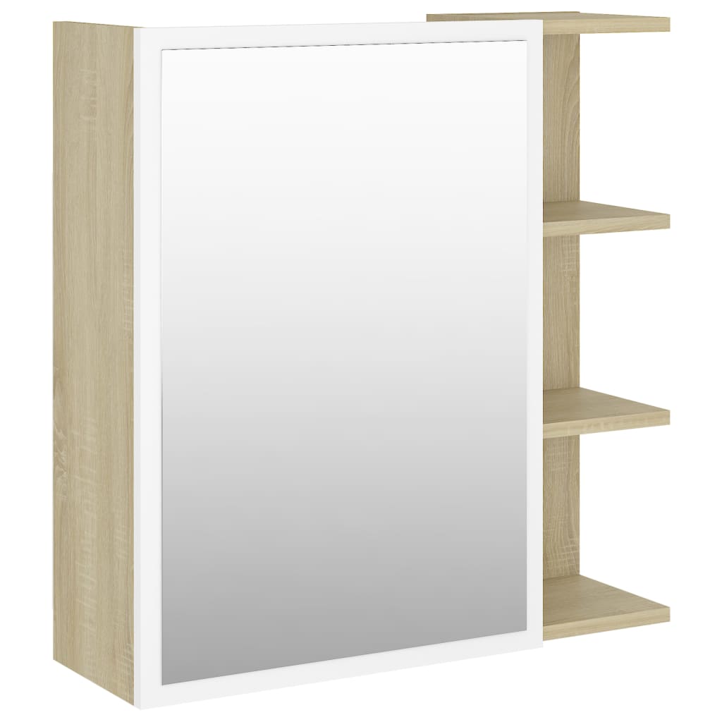 Armoire à miroir de bain Blanc et chêne sonoma Bois ingénierie