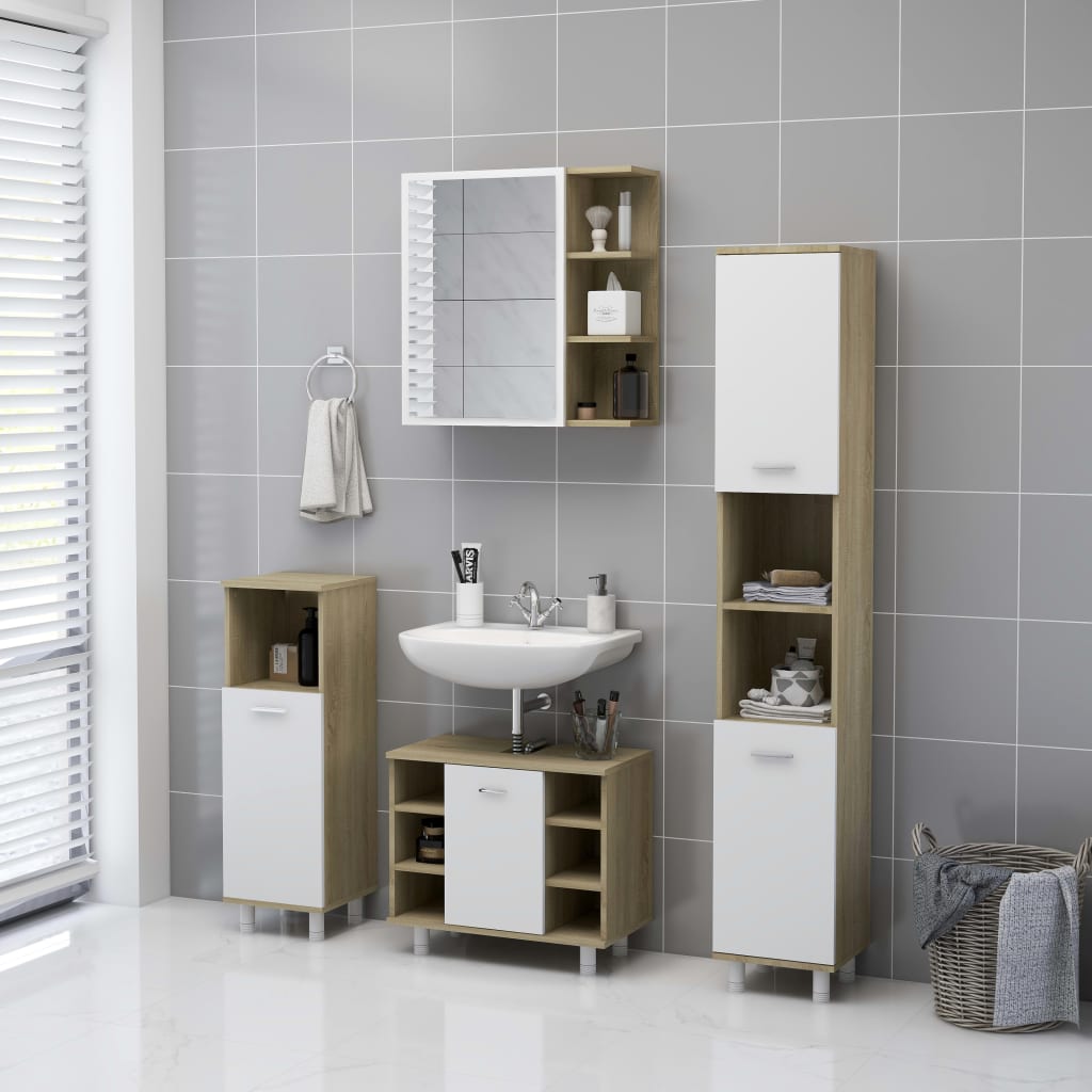 Armoire à miroir de bain Blanc et chêne sonoma Bois ingénierie