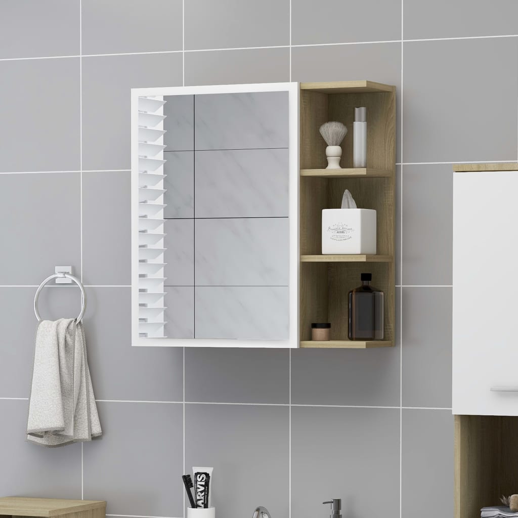 Armoire à miroir de bain Blanc et chêne sonoma Bois ingénierie